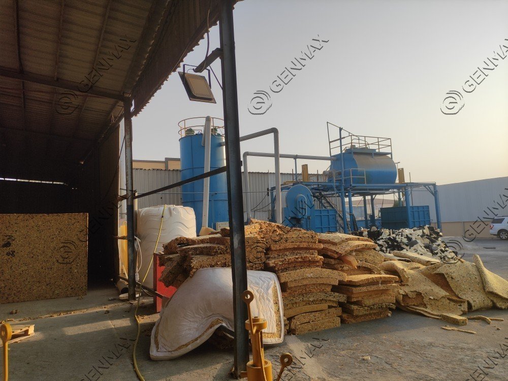 Saudi Arabian mattress production facility using GENMAX quilting machines and sponge cutting equipment for efficient manufacturing