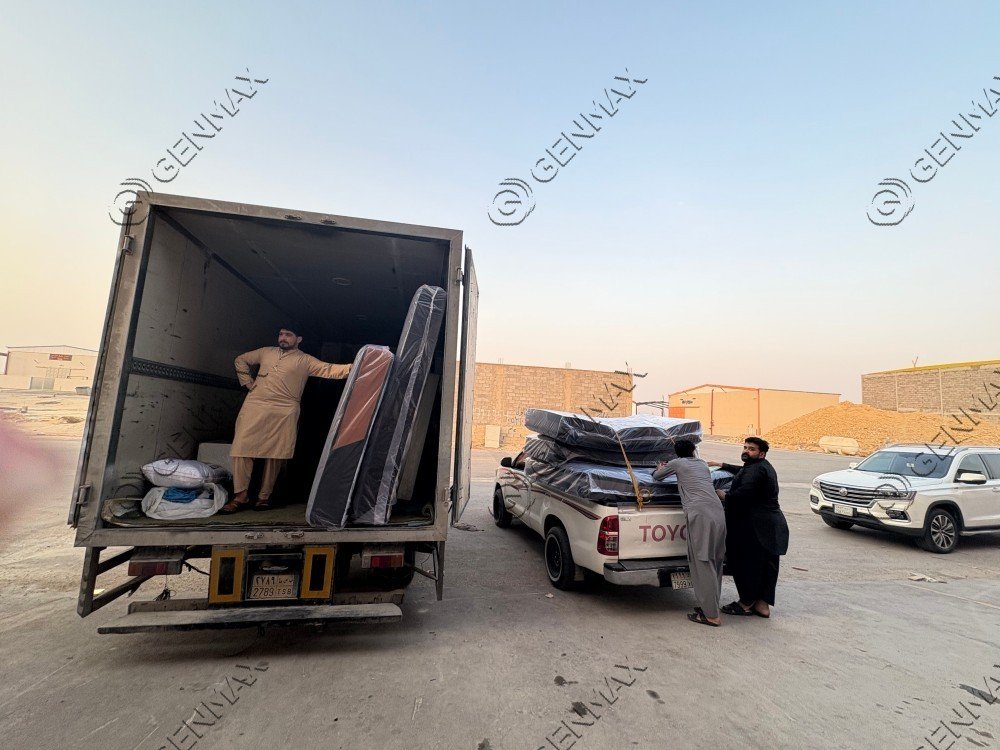 Saudi Arabian mattress production facility using GENMAX quilting machines and sponge cutting equipment for efficient manufacturing
